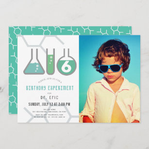 Science Experiment White Grönt Boy Photo Birthday Inbjudningar