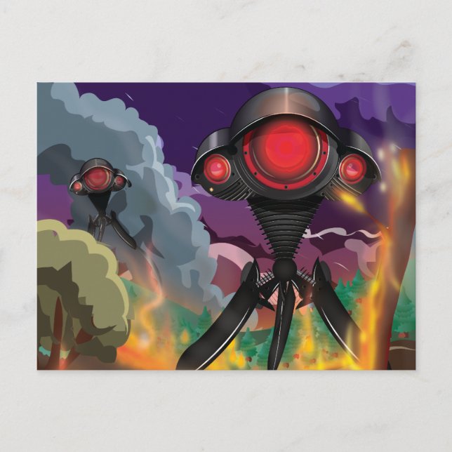 Science Fiction Alien Tripod Attack! Vykort (Framsida)