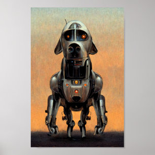Science fiction Art Porträtt i en Robot-Hund Poster