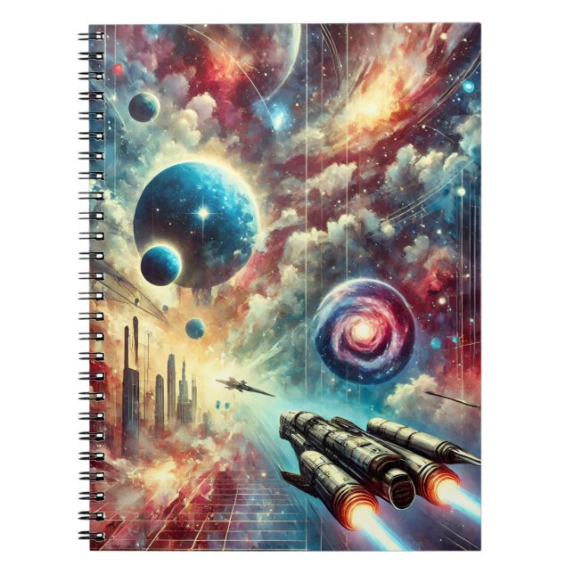 Science Fiction-Äventyr Galaktisk Rymddesign Anteckningsbok (Framsidan)