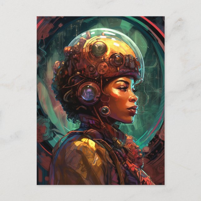 Science fiction Black Woman Afrofuturism Vykort (Framsida)