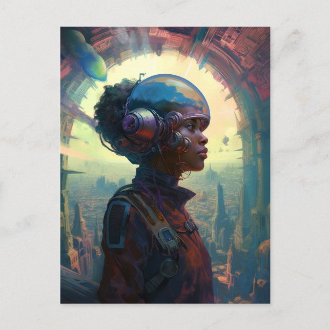 Science fiction Black Woman Afrofuturism Vykort (Framsida)