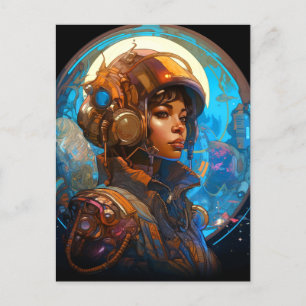Science fiction Black Woman Pilot Futuristiska Vykort