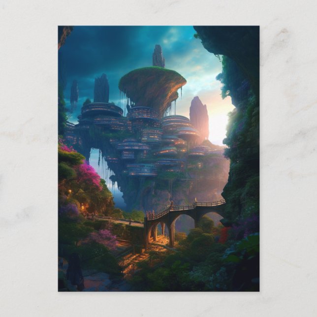 Science fiction City Ligcape Sci Fi Vykort (Framsida)