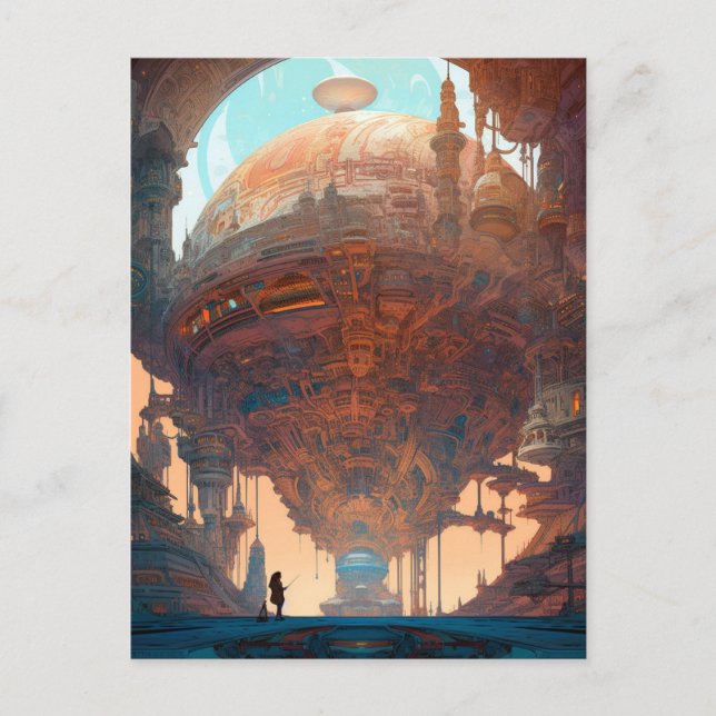 Science fiction City Ligcape Sci Fi Vykort (Framsida)