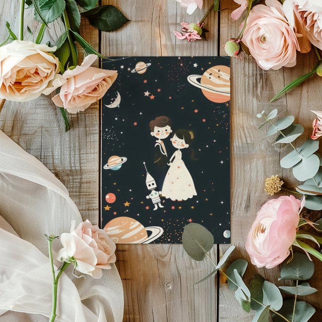 Science fiction Cosmos Tecknad Bröllop Inbjudningar (Skapare uppladdad)