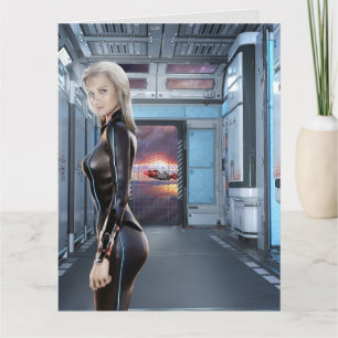 SCIENCE FICTION CURVY LEATHER WOMAN FÖDELSEDAGSKOR KORT