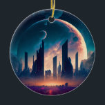 Science fiction Cyberpunk Space City Julgransprydnad Keramik<br><div class="desc">Fantasy,  Sci-fi & Horror art av Lunarium.</div>