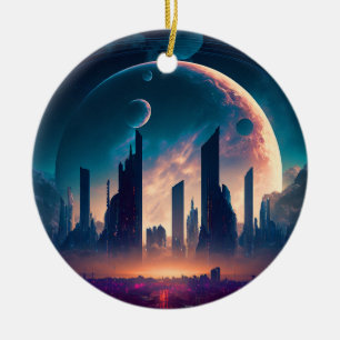 Science fiction Cyberpunk Space City Julgransprydnad Keramik