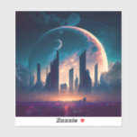 Science fiction Cyberpunk Space City Klistermärken<br><div class="desc">Fantasy Art products by The Lunarium.</div>