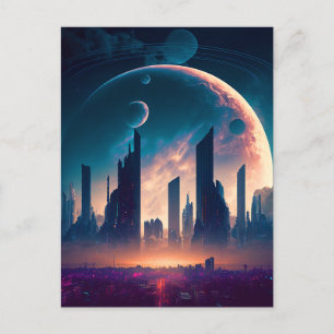 Science fiction Cyberpunk Space City Vykort