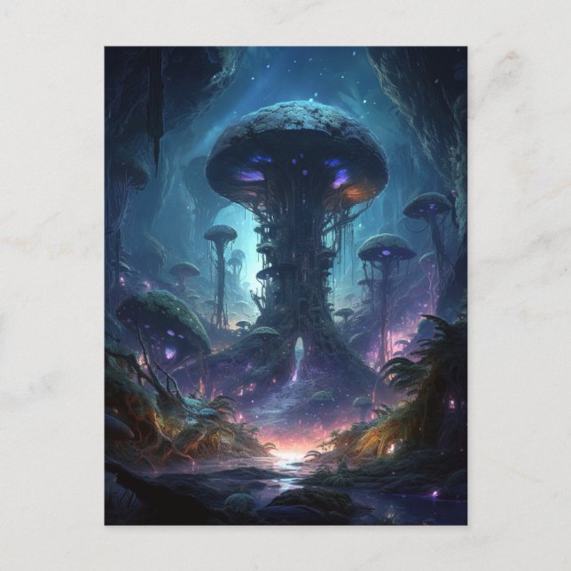 Science fiction Fantasy Mushroom Cavern City Vykort (Framsida)