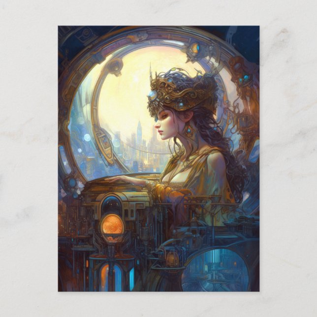Science fiction Fantasy Sci-Fi Art nouveau Dam Vykort (Framsida)