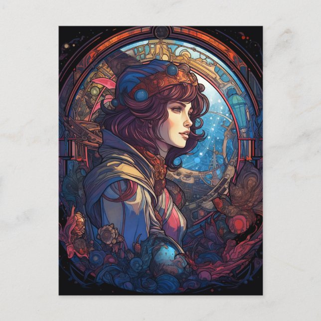 Science fiction Fantasy Sci-Fi Art nouveau Dam Vykort (Framsida)