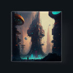 Science fiction Futuristiska City Button<br><div class="desc">Fantasy Art products by The Lunarium.</div>