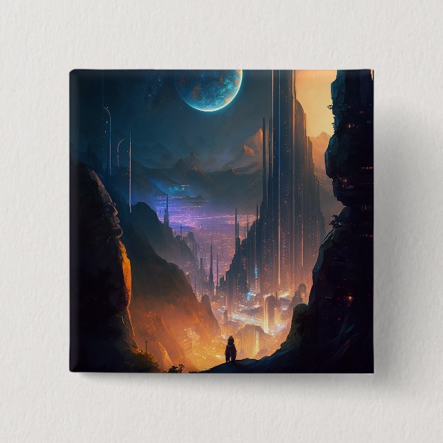 Science fiction Futuristiska City Button Knapp (Framsida)