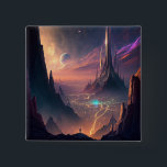 Science fiction Futuristiska City Button Knapp<br><div class="desc">Fantasy Art products by The Lunarium.</div>