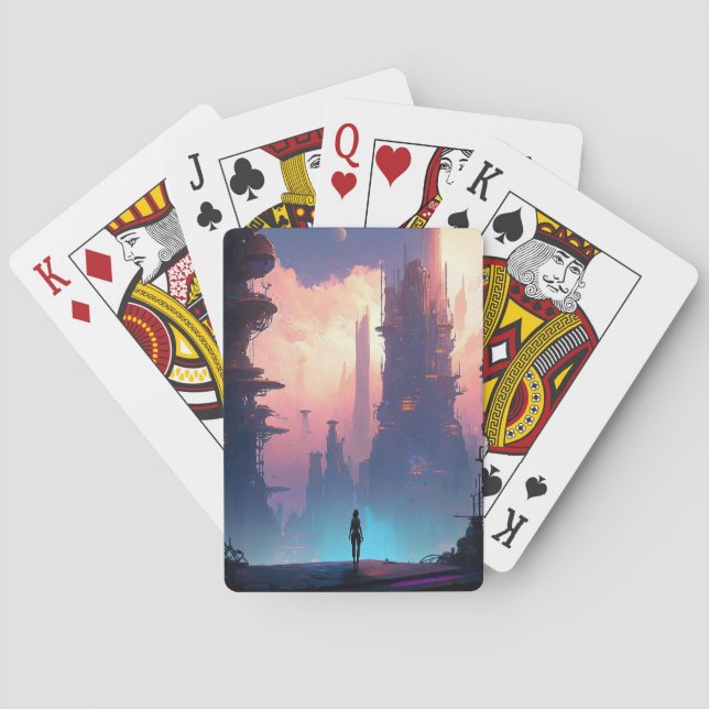 Science fiction Futuristiska City Casinokort (Baksidan)