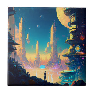 Science fiction Futuristiska City Ceramic Tile Kakelplatta