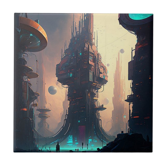 Science fiction Futuristiska City Ceramic Tile Kakelplatta (Framsidan)