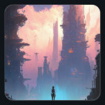Science fiction Futuristiska City Fyrkantigt Klistermärke<br><div class="desc">Fantasy Art products by The Lunarium.</div>