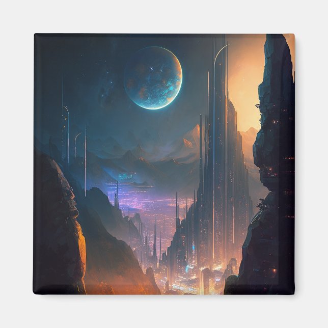 Science fiction Futuristiska City Magnet (Framsidan)