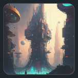 Science fiction Futuristiska City Square-fästare Fyrkantigt Klistermärke<br><div class="desc">Fantasy Art products by The Lunarium.</div>