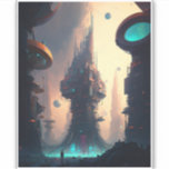 Science fiction Futuristiska City Sticker Klistermärken<br><div class="desc">Fantasy Art products by The Lunarium.</div>