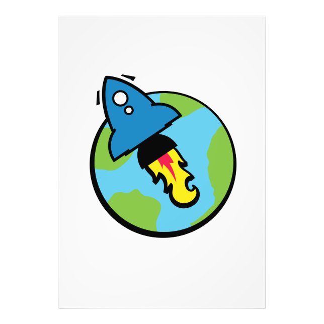 Science fiction- tecknad film Rocket And Planet Fototryck (Framsidan)