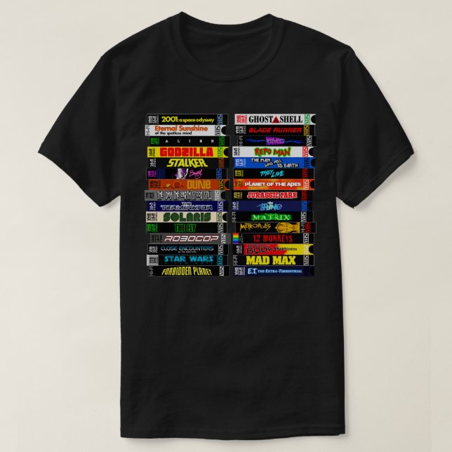 Science fiction VHS Stack T Shirt (Design framsida)
