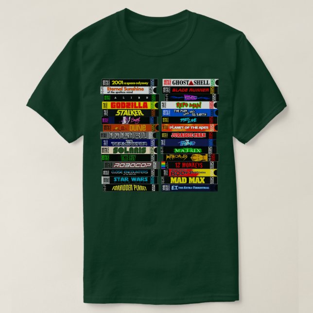 Science fiction VHS Stack T Shirt (Design framsida)