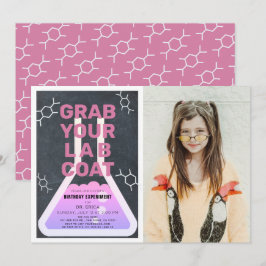 Science Flask Chalkboard Girl Rosa Photo Birthday Inbjudningar