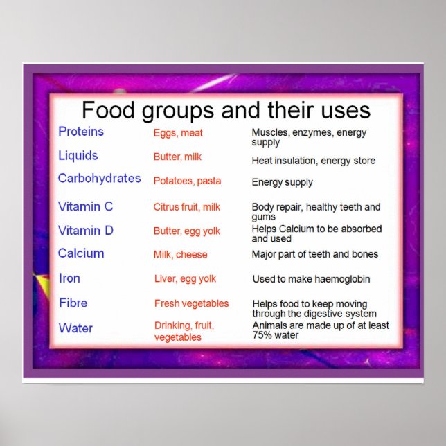 Science, Food groups and their uses Poster (Framsidan)