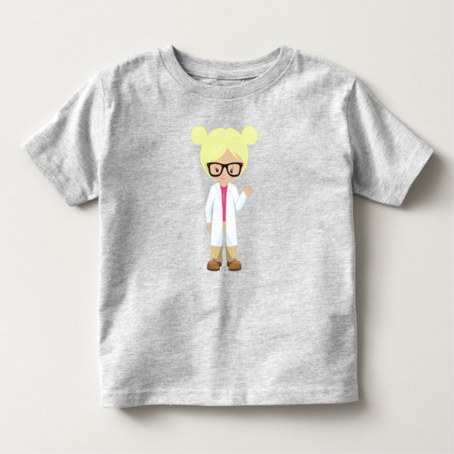 Science Girl, Scientist, Cute Girl, Blonde Hair T Shirt (Framsida)