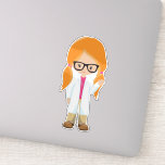 Science Girl, Scientist, Cute Girl, Orange Hair Klistermärken<br><div class="desc">Cute,  roligt och god design med en tjej i labbet jackar och glasögon. Modern gåva och trendig,  perfekt för älskare i ditt liv.</div>