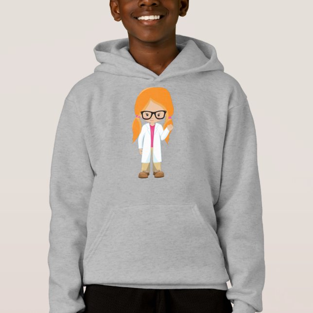 Science Girl, Scientist, Cute Girl, Orange Hair T Shirt (Framsida)