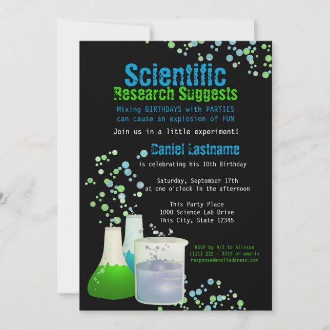 Science Lab Birthday Inbjudningar (Framsida)
