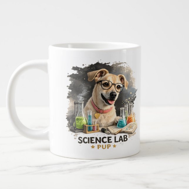 Science Lab Superstar Söt Hund med Glasögon Jumbo Mugg (Vänster)