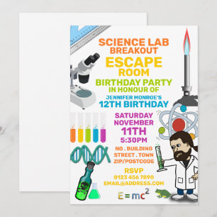 Science Lab Theme Escape Room, Födelsedagsfest Inbjudningar