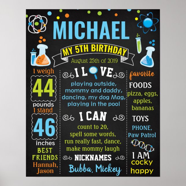 Science Mad Scientist Birthday chalkboard Poster (Framsidan)