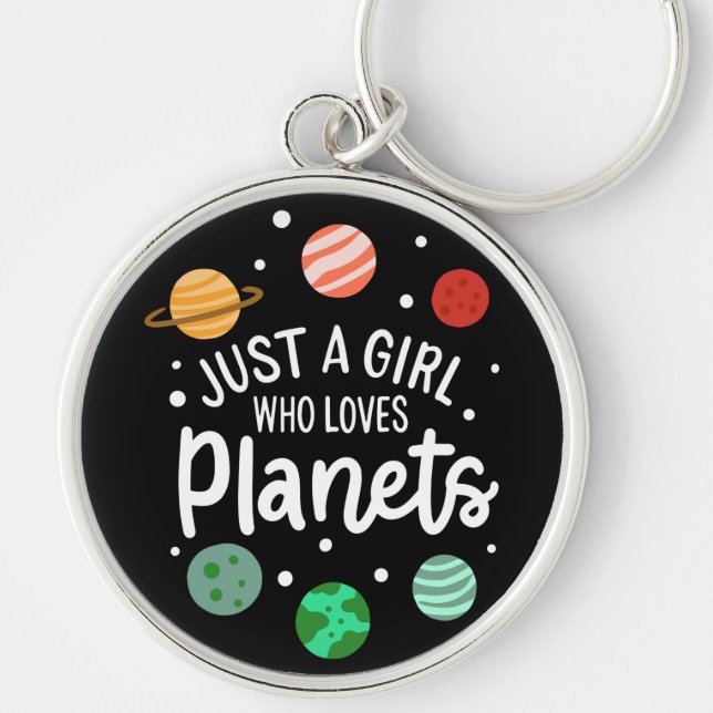 Science Nerd Outer Space Girl Who Loves Planets Rund Silverfärgad Nyckelring (Framsidan)