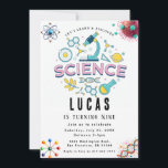 Science Party Birthday bjudande Inbjudningar<br><div class="desc">Ignorera nyfikenhet och fira i stil med vårt vetenskapligt temade födelsedagsfest inbjudan! Perfekt för unga forskare och nyfikna tänkare, dessa inbjudningar kännetecknas av roligt och färgstarka mönster som inspirerats av kemi, biologi och rymden. Anpassa med din information om party och låt dina gäster veta att de är i en dag...</div>