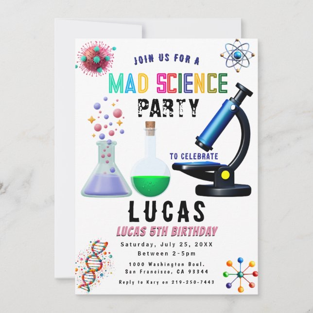 Science Party Birthday bjudande Inbjudningar (Framsida)
