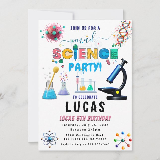 Science Party Birthday bjudande Inbjudningar (Framsida)