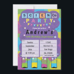 Science Party - Kids Thned Födelsedagsfest Inbjudningar<br><div class="desc">Detta färgstarka inbjudningskort är perfekt för en för barn med vetenskapsteman som födelsedagsfest. Utformningen fångar kärnan i ett temat science party med dess bild av färgstarka vätskor i fyra stiliserade glas tillsammans med bubblor. Det skapar en roligt,  glatt och vetenskaplig ambitionsnivå för er händelse.</div>