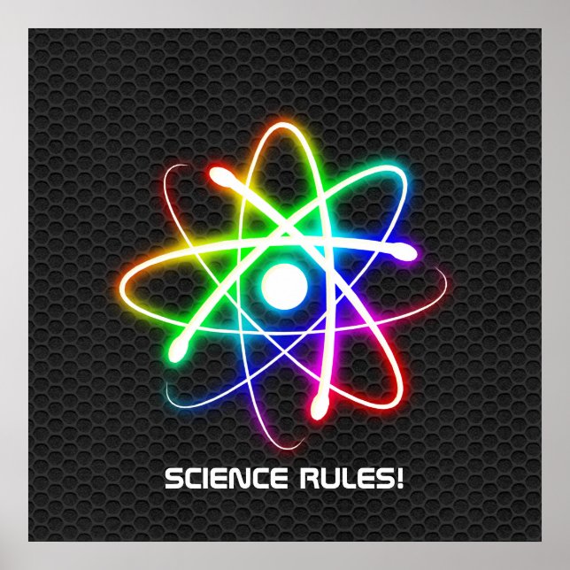 SCIENCE REGLER! Färgfull glödande atom Poster (Framsidan)
