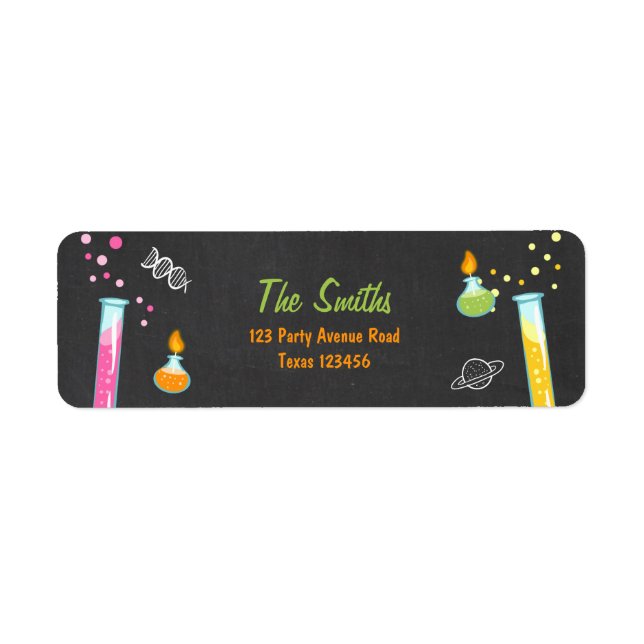 Science Return Address Label Experiment Lab Party Returadress Etikett (Framsidan)