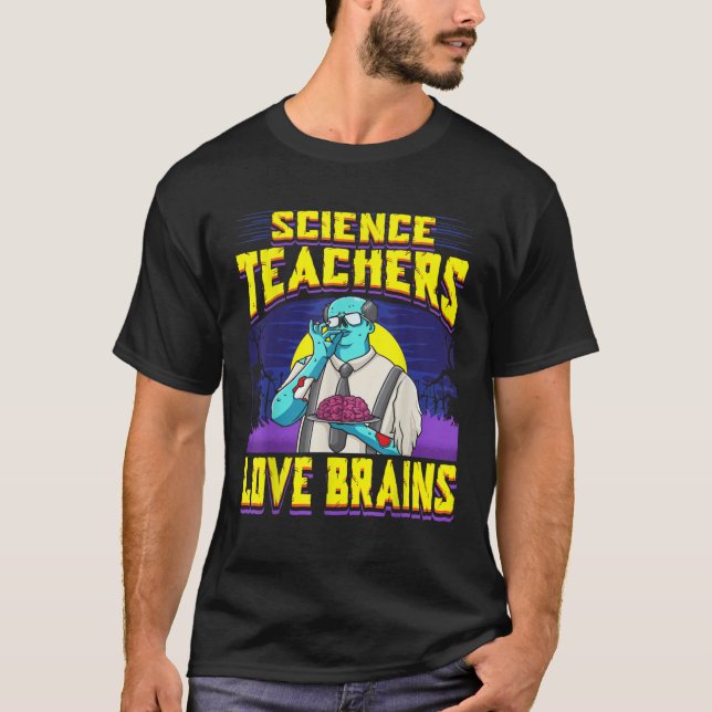 Science Teacher Brains Halloween Zombie T Shirt (Framsida)