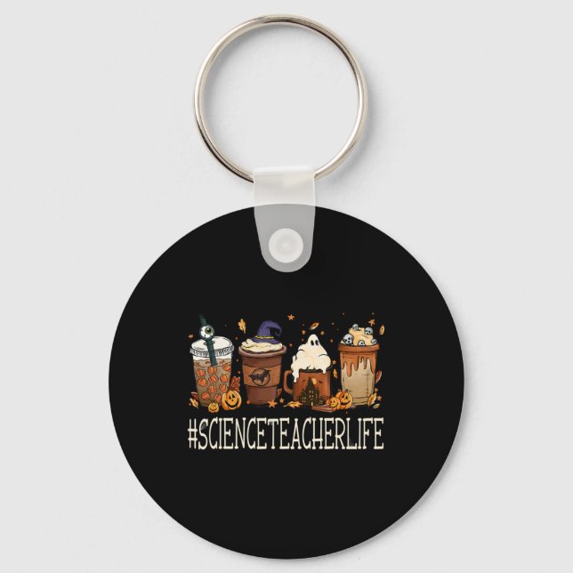 Science Teacher Horror Fall Coffee Halloween Pumpk Nyckelring (Framsida)