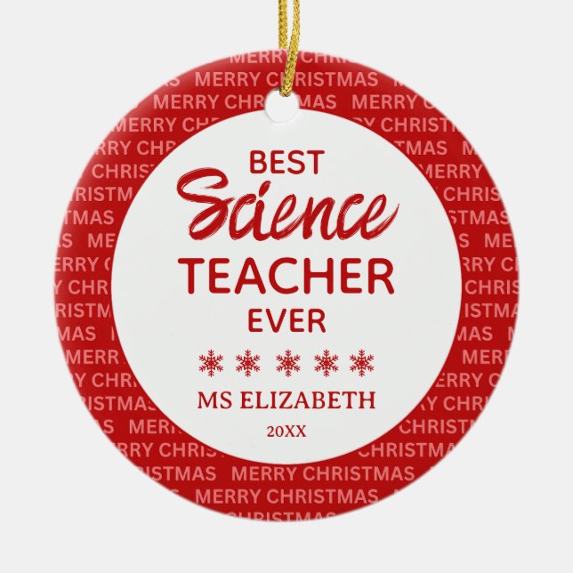 Science Teacher Typography jul Red Julgransprydnad Keramik (Framsidan)